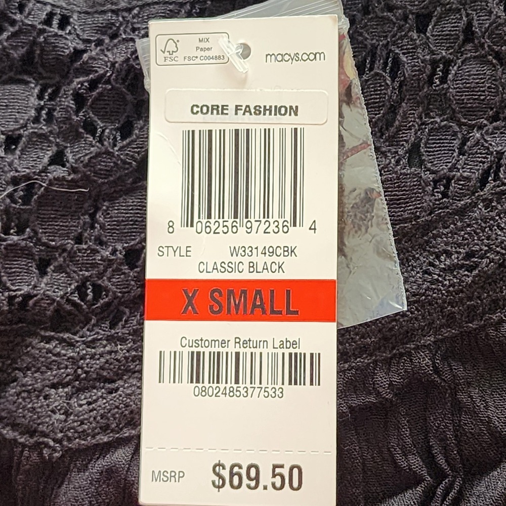 American Rag Tunic NWT Womens XS Black Lace Boho Festival Minimalist Bell Sleeve - Picture 6 of 9